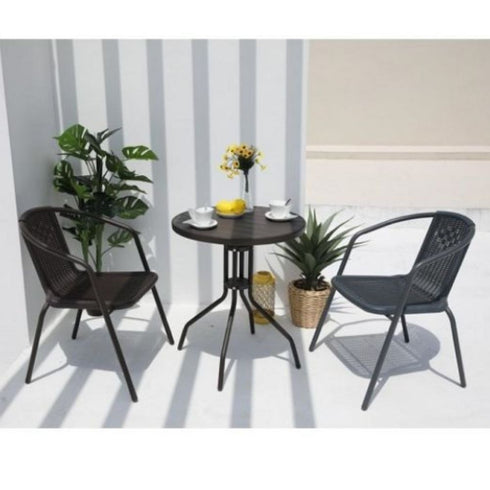 2 SEATER RATTAN EFFECT BALCONY SET GREY