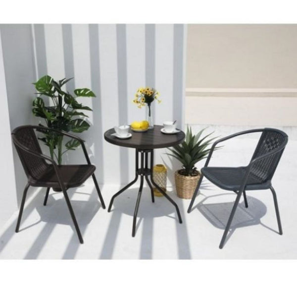 2 SEATER RATTAN EFFECT BALCONY SET GREY