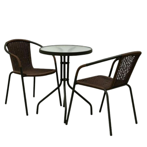 2 SEATER RATTAN EFFECT BALCONY SET BROWN