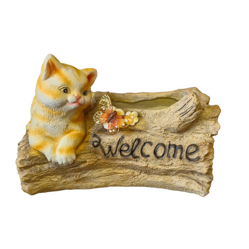 Cat with Butterfly and Log Planter