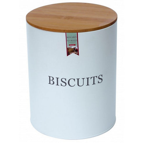 BISCUIT CADDY - WHITE W/WOOD LID