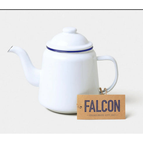 ENAMEL TEAPOT WHITE W'BLUE RIM