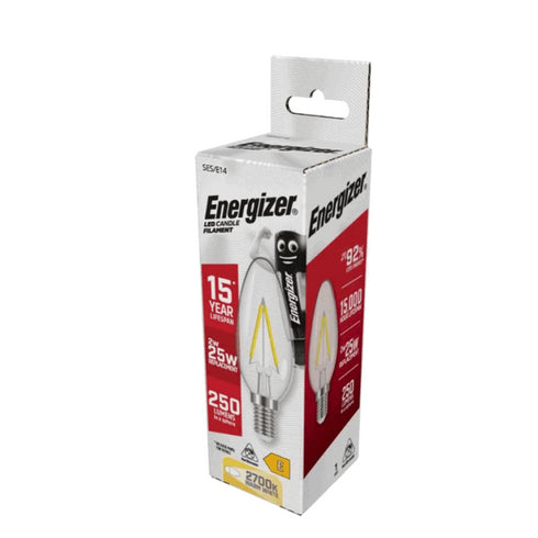 ENERGIZER 2.4W (25W) E14 CLEAR LED
CANDLE 250LM
