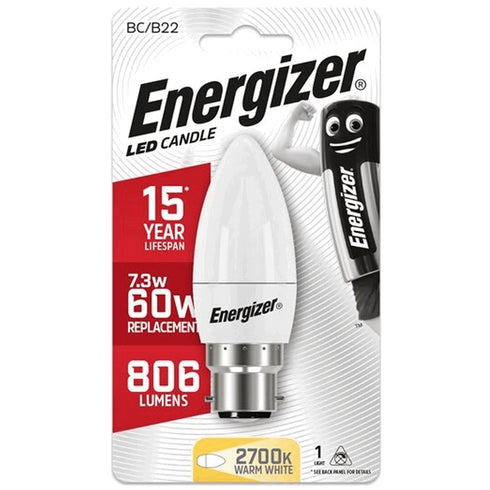 ENERGIZER 7.3W (60W) LED B22 CANDLE
LAMP 806 LUMEN