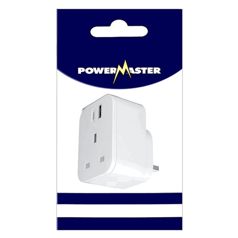 POWERMASTER 13AMP UK PLUG ADAPTOR WITH 2 USB OUTLETS ( 1 X TYPE A & 1 X TYPE C )