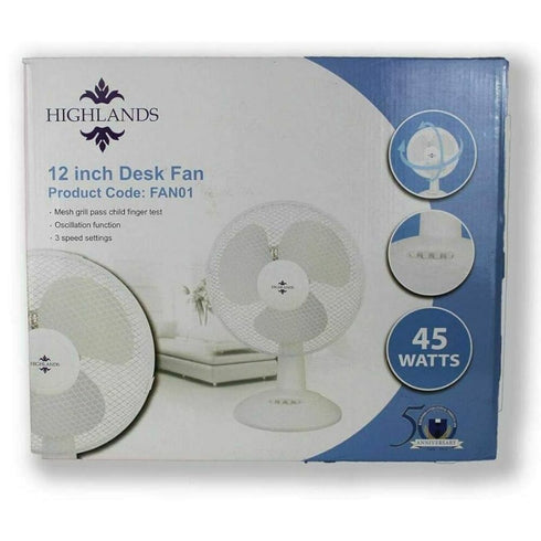 12” White Desk Fan