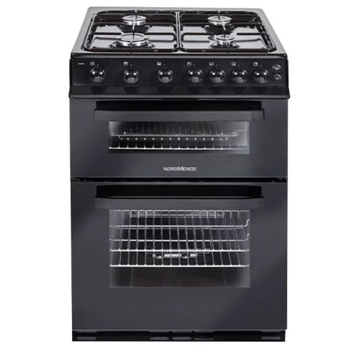 NORDMENDE COOKER, GAS HOB & TWIN CAVITY OVEN, BLACK