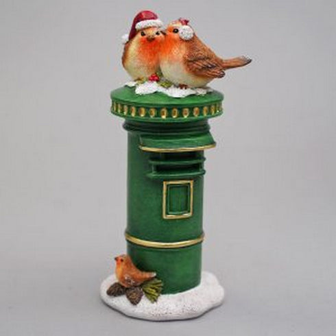 Traditional irish Christmas postbox with robins 17cm