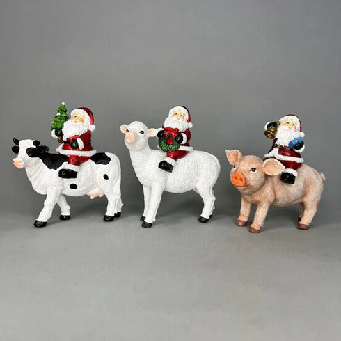 Santa on cow / pig /sheep 3ass 10x5x12cm