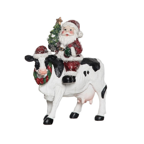 Santa on cow with Christmas tree 12x6x17cm