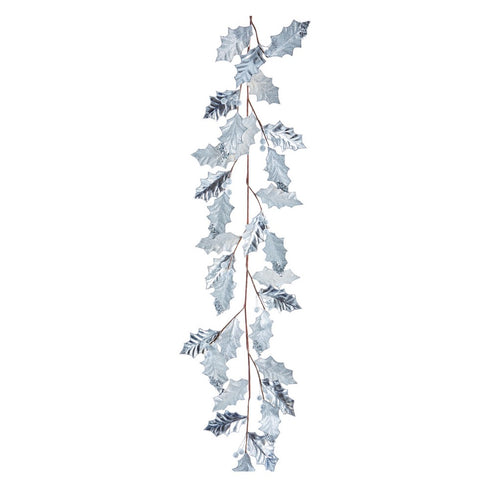1.2m Silver Holly Leaves with Glitter Edge Garland