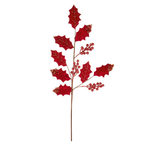 71cm Red Holly Berry Velvet Stem
