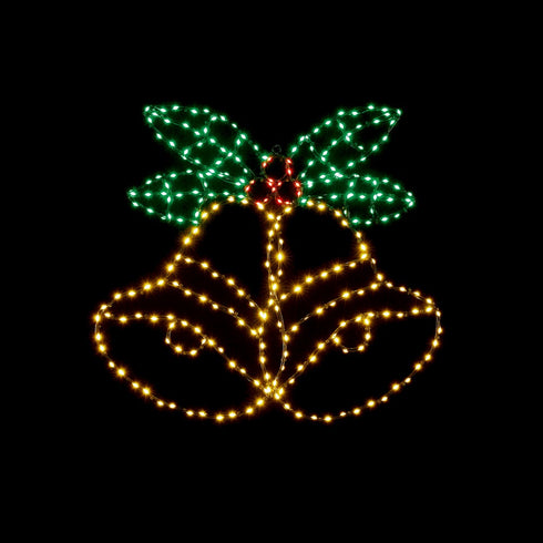 56 x 51cm Flashing Flexibrights Bells and Holly with 292 Green-Red-Warm White Mix LEDs