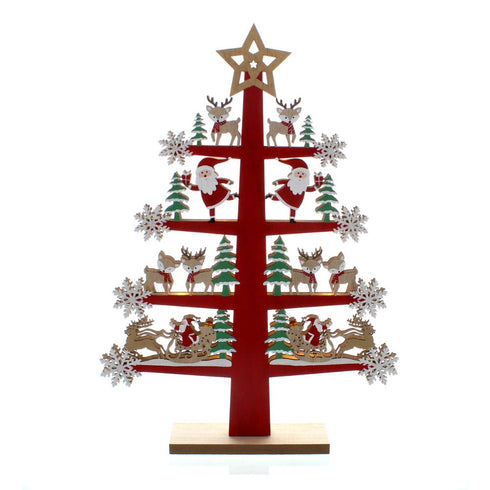 46cm bo lit wooden laser cut red/green/white tree