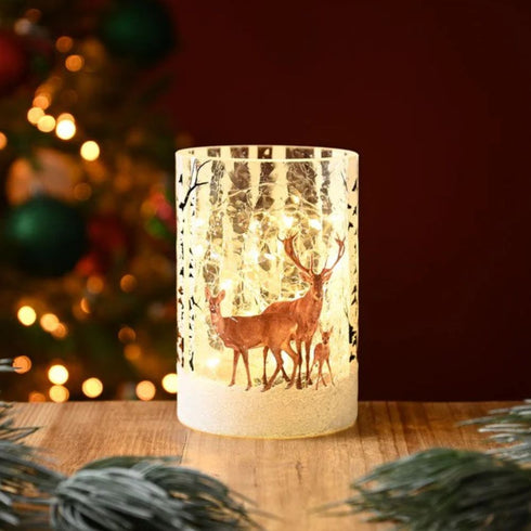 15cm bo lit reindeer scene crackle votive