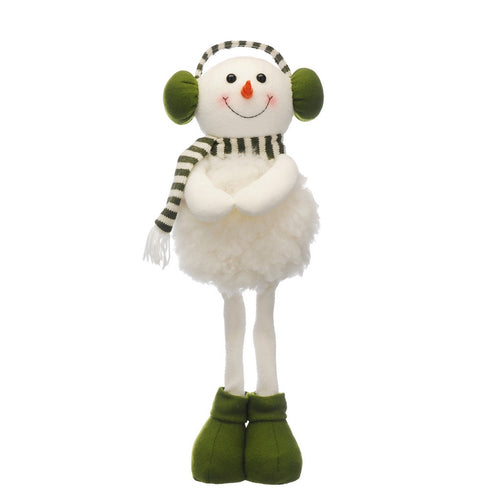 51cm standing white snowman - green/white earmuff