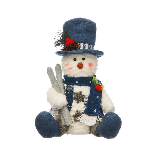 25cm sitting plush snowman carrying skis