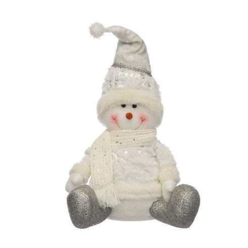 25cm sitting plush snowman - silver hat