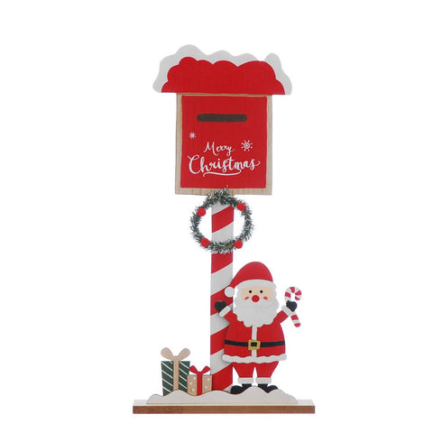 41cm wooden red stripe post box-santa