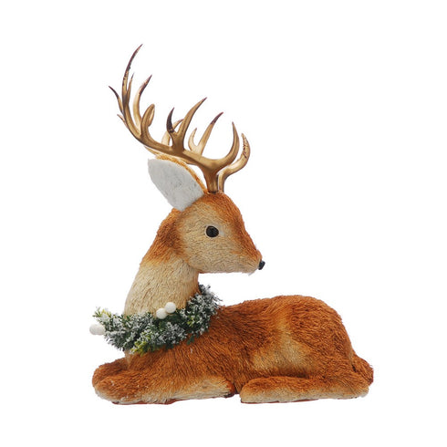 33cm sitting brown reindeer-green frosted foliage
