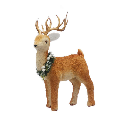 40cm standing brown reindeer-green frosted foliage