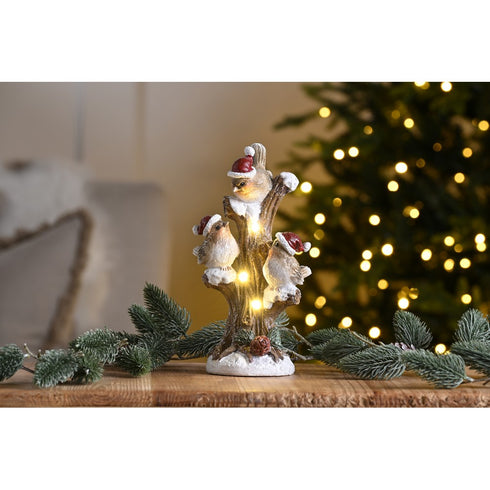 22cm bo lit polyresin tree with 3 robins