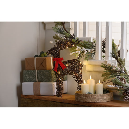 37cm bo lit reindeer with bow - warm white led