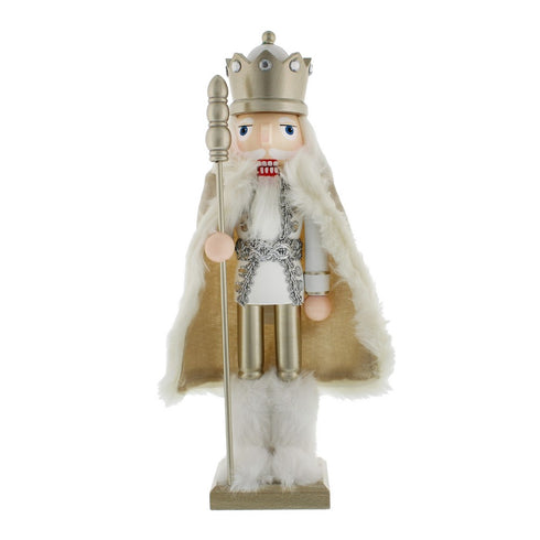 30cm gold / white wooden nutcracker with cape