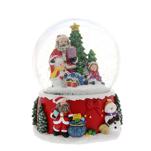 21cm santa presents snowglobe with lights / music