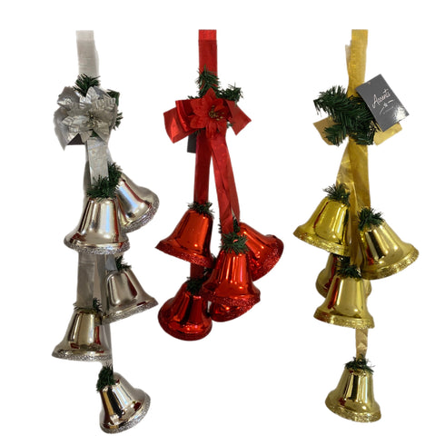 5pc Hanging Bell Cluster Red/Gold/Silver