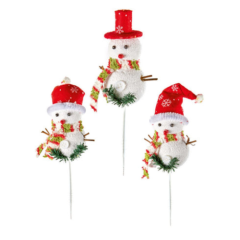 21cm Snowman Pick 3 Assorted Red White