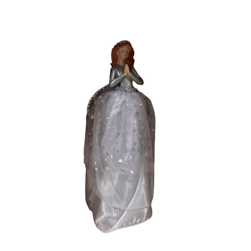 28cm Slv-Wht Angel with Silver Glitter Stars Tree Topper