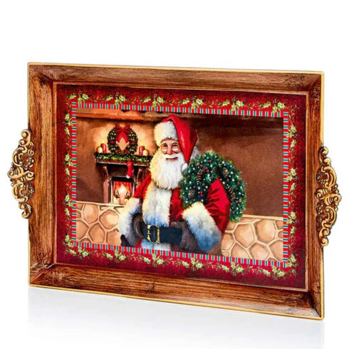 39x25cm Red Santa with Wreath Tray