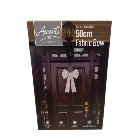 50cm BO Silver Fabric Bow with 25 White LEDs