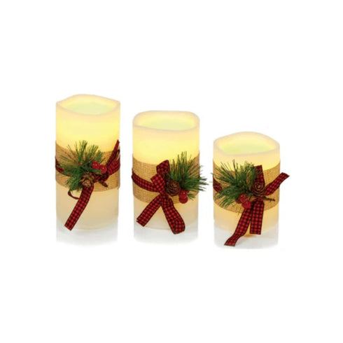 Set-3 Wax Candles with Tartan Ribbon-Floristry 10-12.5-15cm