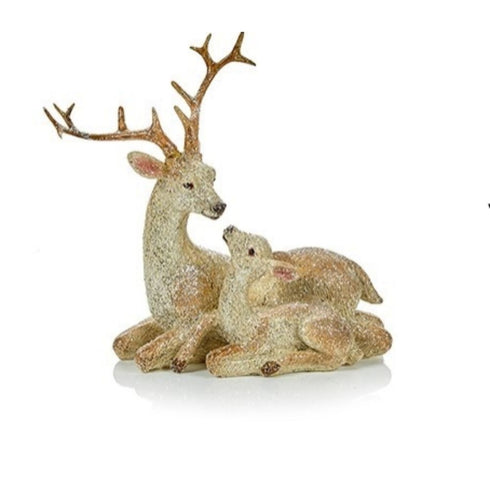 17cm Resin Sitting Deer and Fawn Table Piece