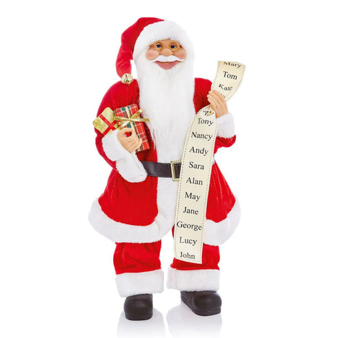 60cm Standing Santa w Glasses Holding List and Parcels Red