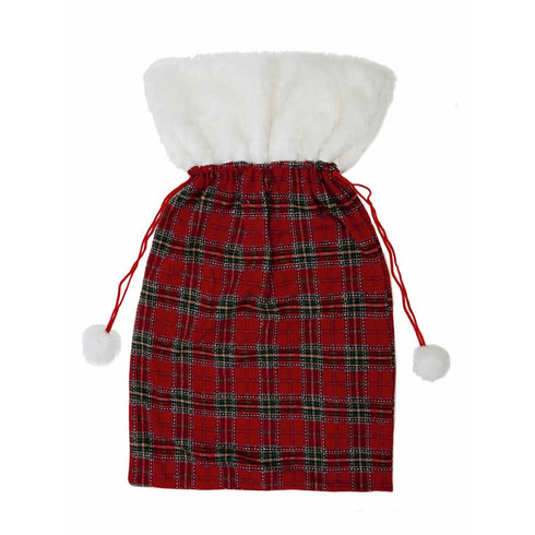 60cm x 1m Tartan Sack w-Fur Edge Trim