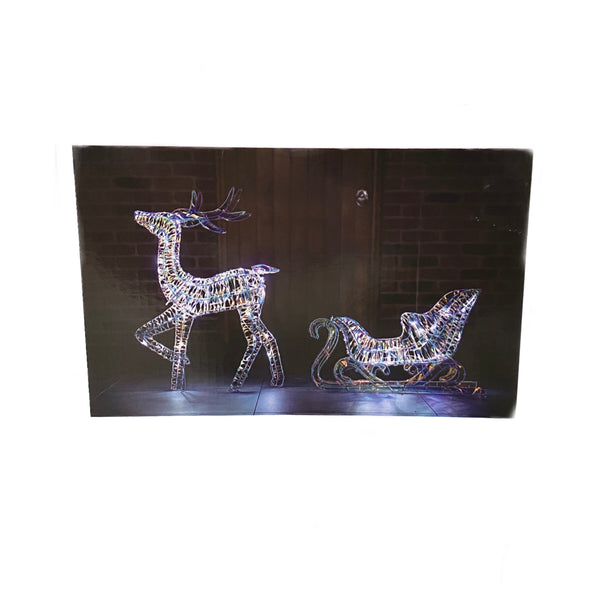 LED IRIDESCENT REINDEER & SLEIGH 85CM