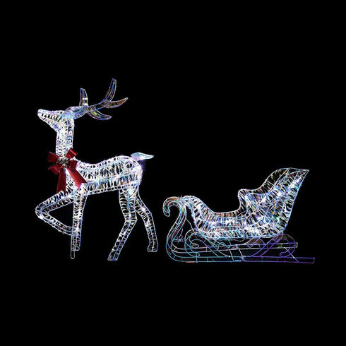 LED IRIDESCENT REINDEER & SLEIGH 85CM