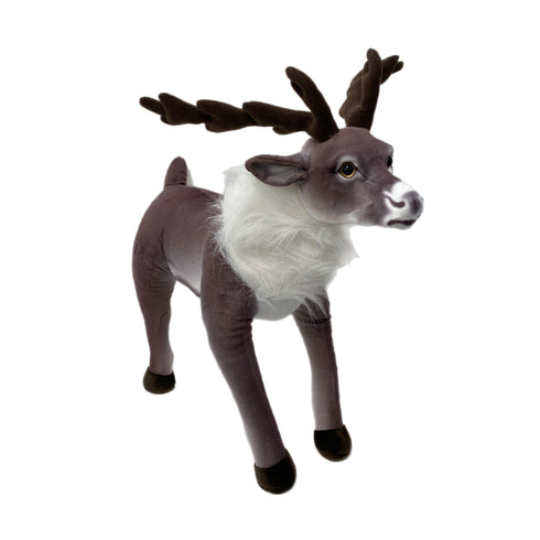 70CM DARK PLUSH STANDING DEER WITH FUR NECK