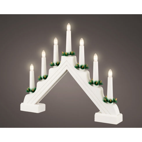 7LBATTERY OPERATED WHITE WOOD CANDLEBRIDGE