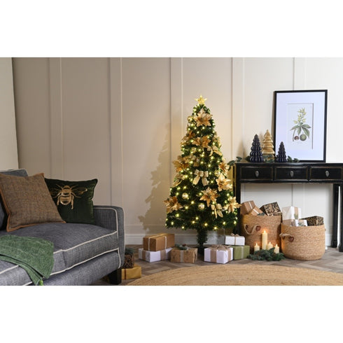 FIBRE OPTIC GOLD POINSETTIA & BOW-4FT