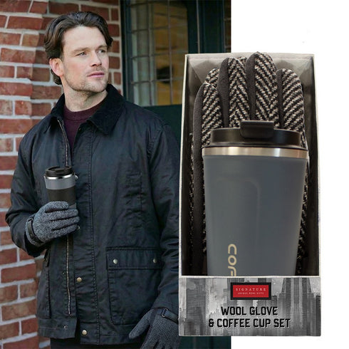 GENTS WOOL GLOVE & RE-USABLE COFFEE MUG SET