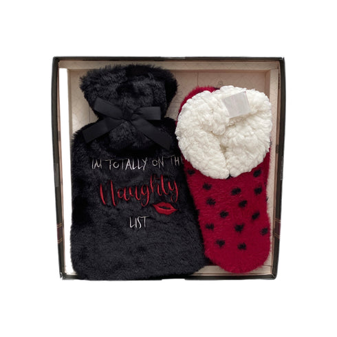 PLUSH HOT WATER BOTTLE WITH SLIPPER COSIES