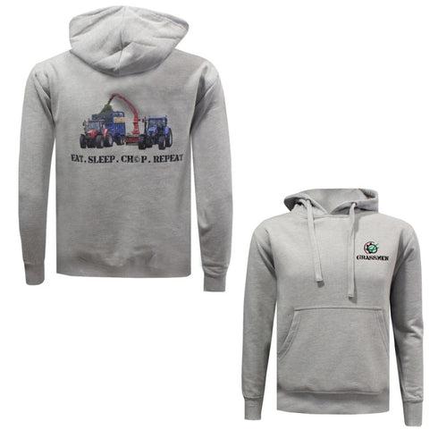 Grassmen Massey & New Holland Eat.Sleep.Chop.Repeat. Grey Hoodie (Adult)