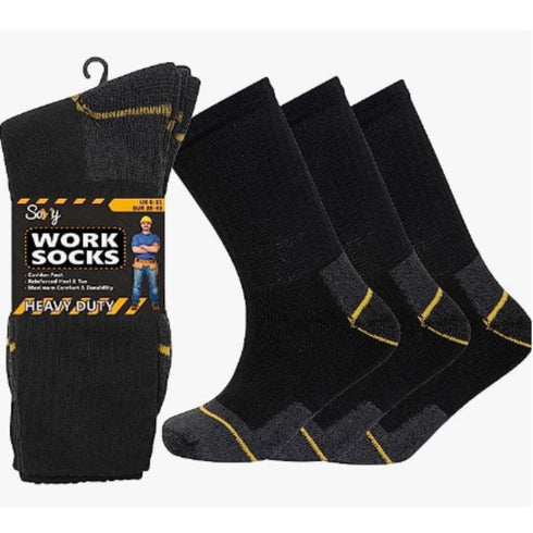 XPERT CORE COMFORT WORK SOCK 3 PACK BLACK/GREY SIZE UK 7-12