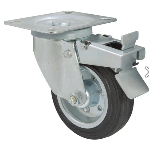 CASTOR RUBBER SWIVEL BRAKED 5in 110kg (s)
