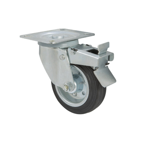 CASTOR RUBBER SWIVEL BRAKED 8in 220kg (s)