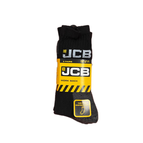 JCB BLK WORKSOCK 3PK SIZE 6-11